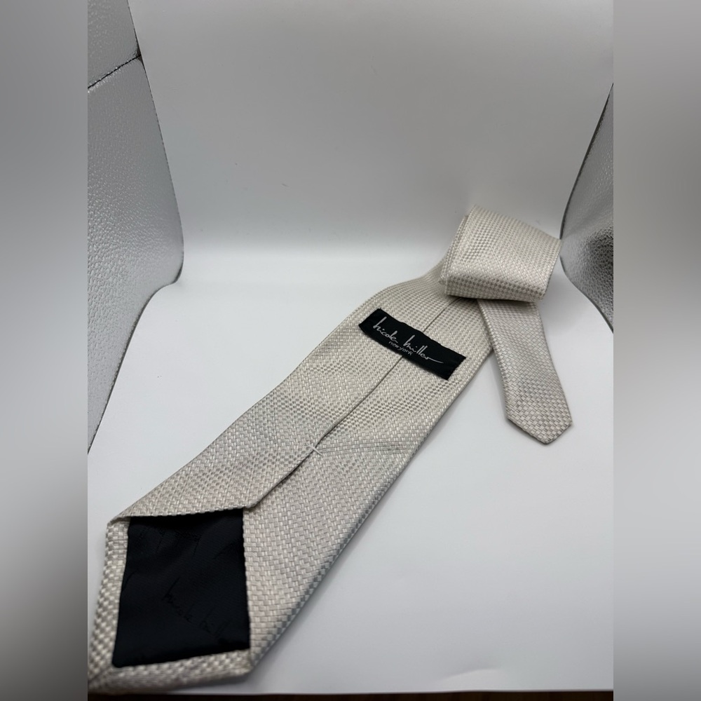 Nicole Miller Textured Checkered Cream Tie - Picture 2 of 5
